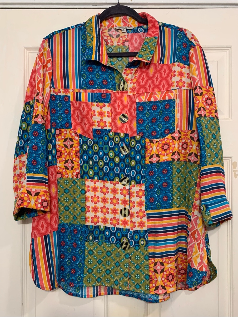 John Mark Bright Pastels Patchwork Like Small Button Up Shirt. 4047H2
